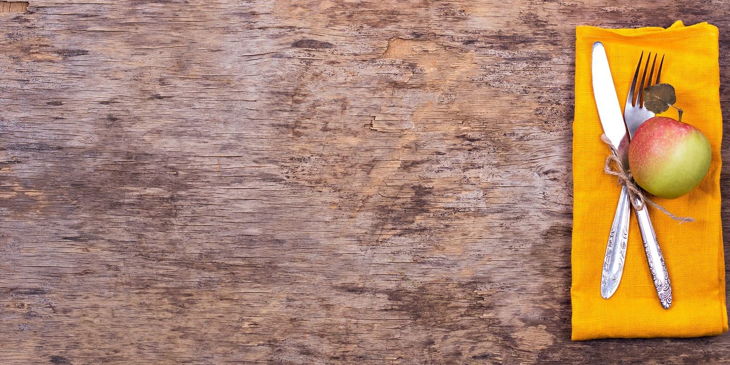 Table Setting With Autumn Decor. Fork, Knife, Napkin, Cutlery.